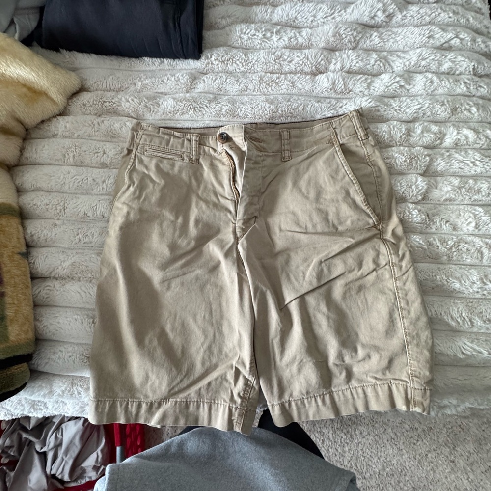 American Eagle Outfitters Tan Flat-Front Cotton Shorts